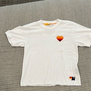 Aviator Nation Rainbow Heart Stitch Boyfriend Tee 
Women’s
Color: White
Size: XS